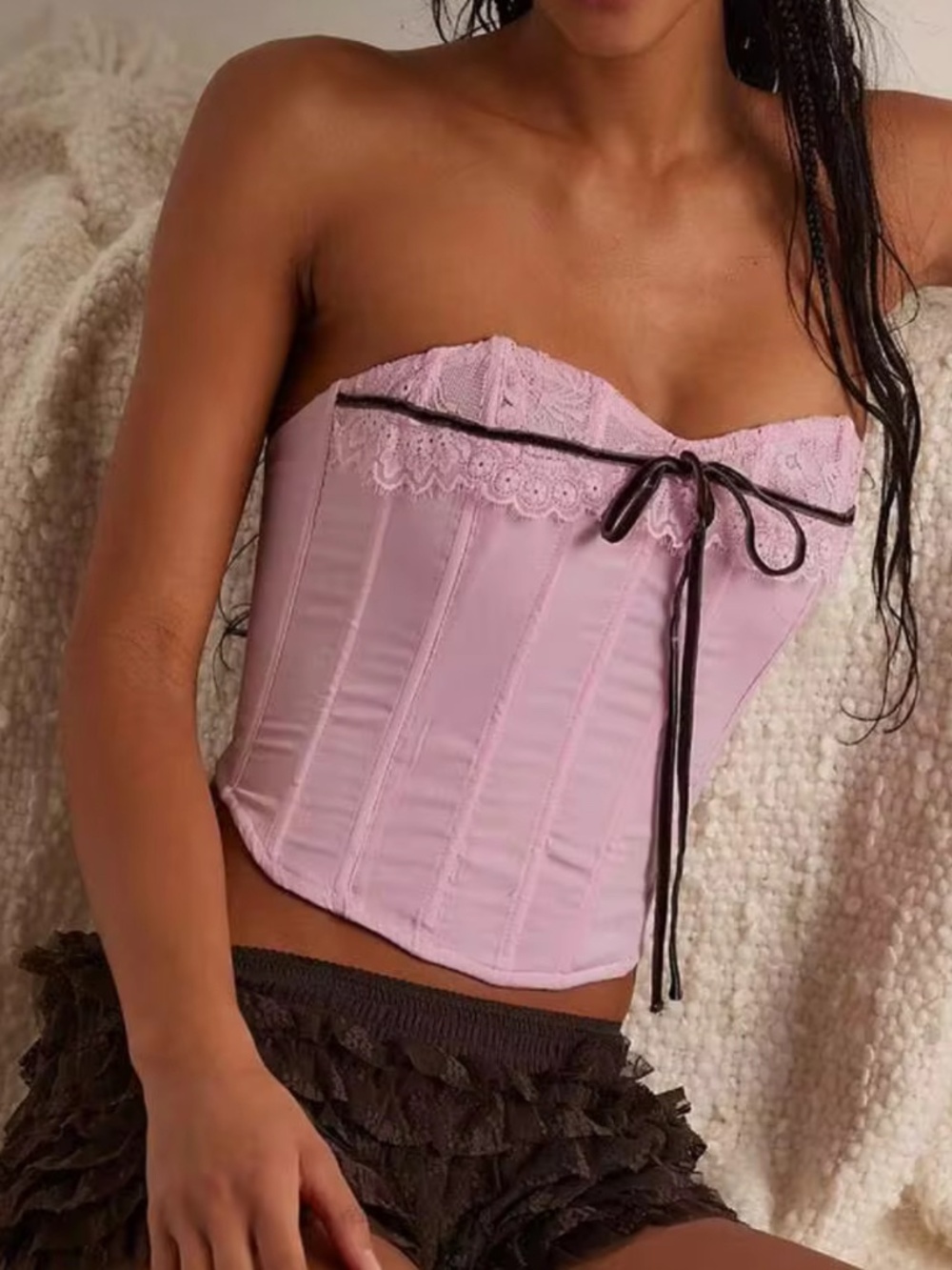 intimately free people pink mesh strapless corset top